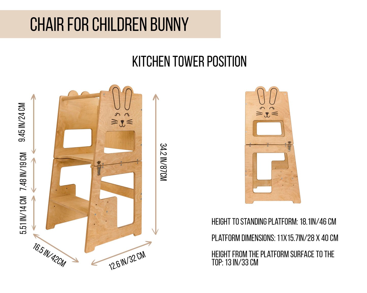 Der 3 in 1: Küchenturm, Tisch & Stuhl All-in-One (Bunny)