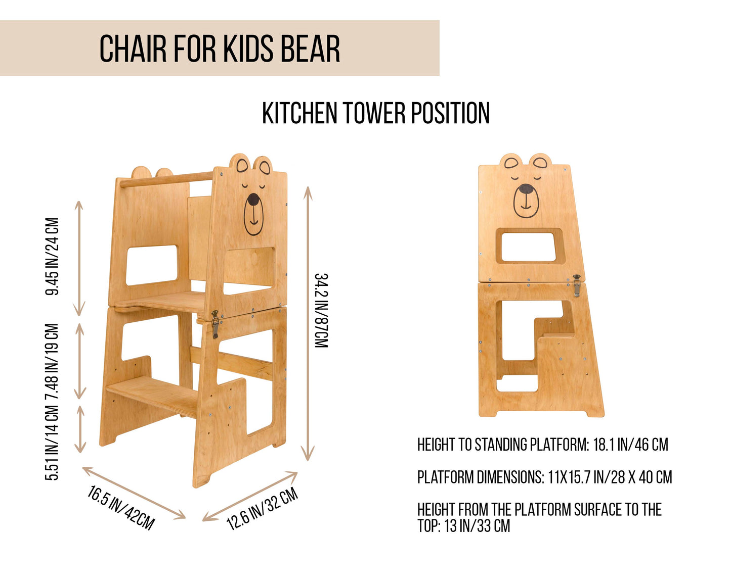 Der 3 in 1: Küchenturm, Tisch & Stuhl All-in-One (Bär)